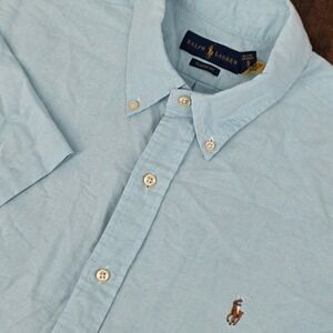Polo Ralph Lauren Short Sleeve Button Down Light Blue Flesh Pony Classic Mens XL